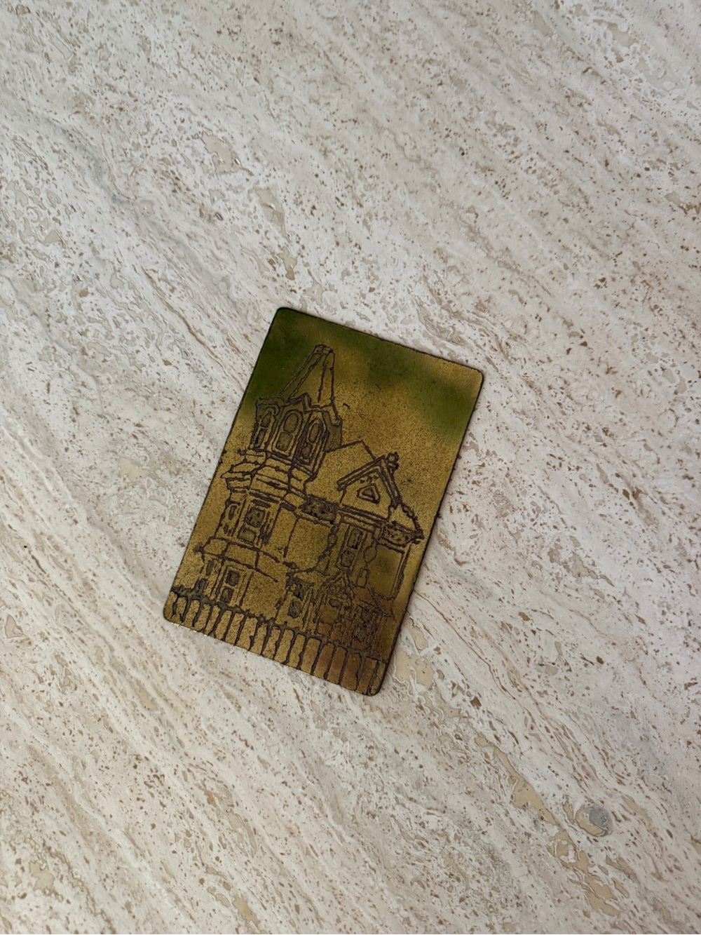 Vintage Handmade Bronze Plate Etching Wall Plaque